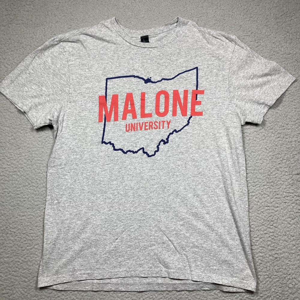 Malone University T Shirt Adult Medium Gray Short Sleeve Canton Ohio Pioneers